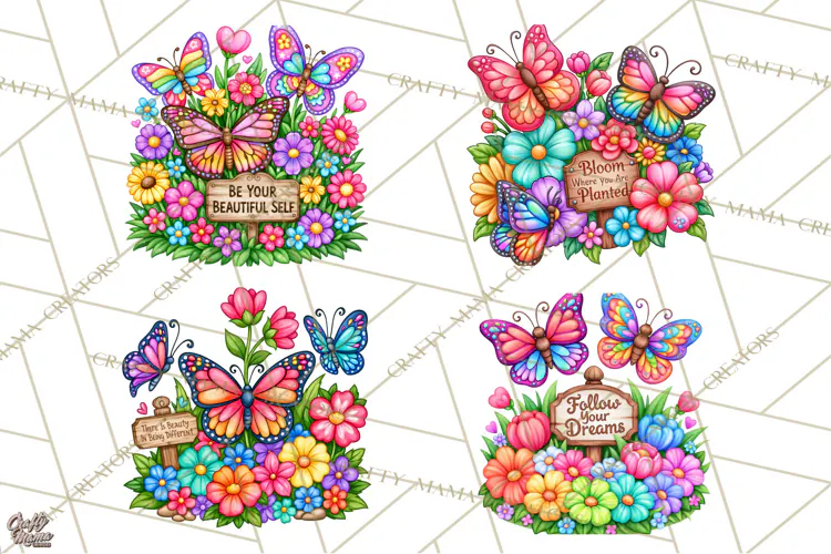 Colorful Butterfly Inspirational Clipart PNG, Floral Png