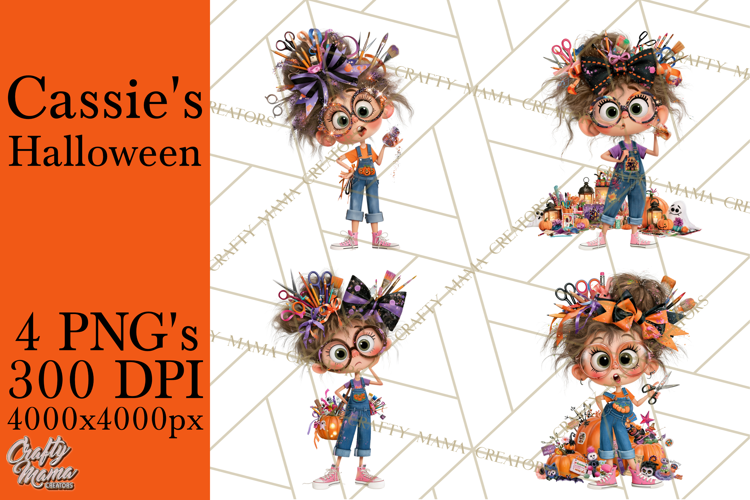 Cassie’s Halloween Cute Crafty Girl Clipart PNG
