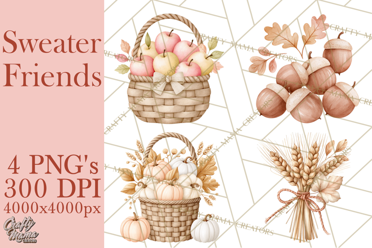 Cozy Fall Animals Clipart PNG, Fall Sweater Friends