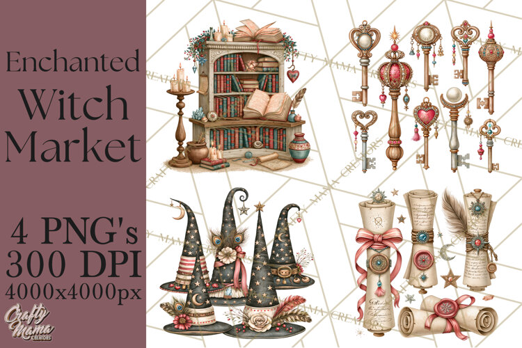Enchanted Witch Market PNG Watercolor Clipart example image 1