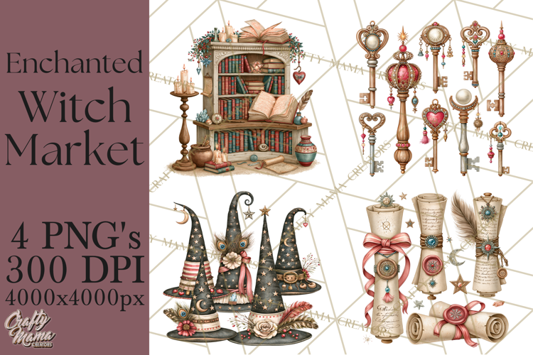 Enchanted Witch Market PNG Watercolor Clipart