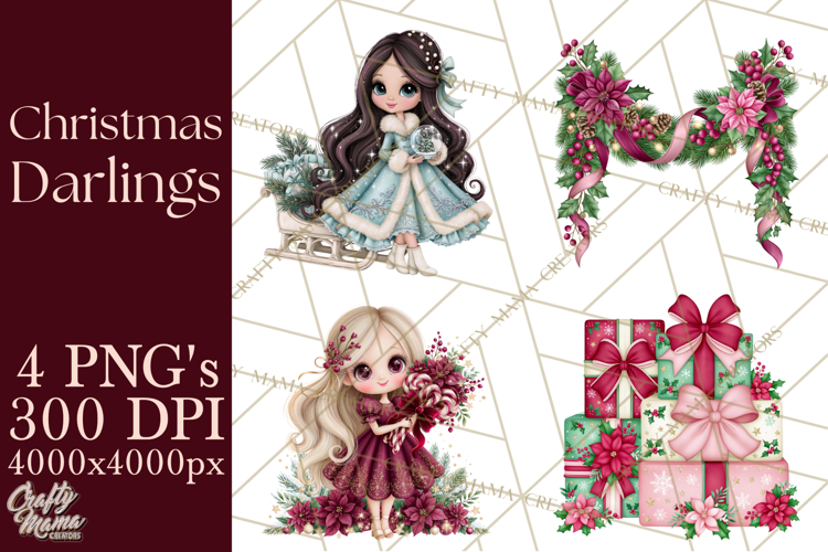 Whimsical Christmas Girls PNG Clipart, Holiday Characters
