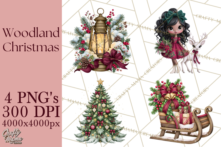 Christmas Woodland Girls PNG Clipart, Holiday Characters
