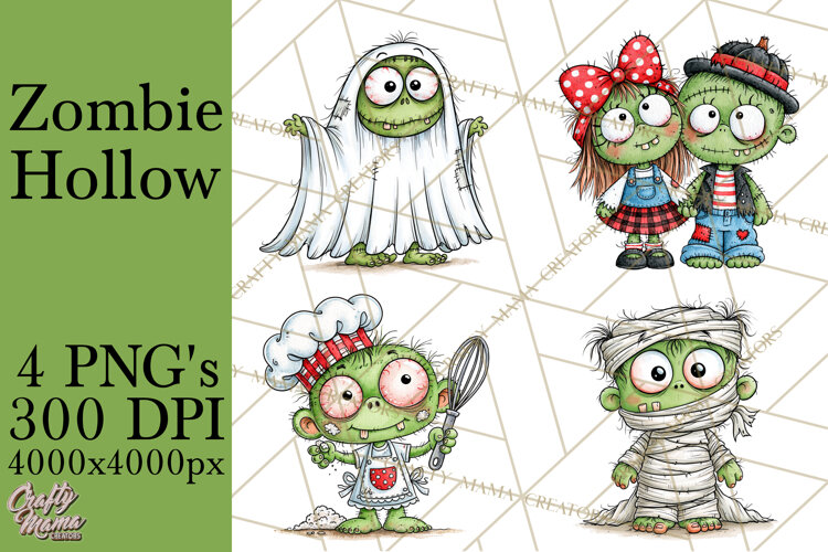 Zombie Hollow Cute Zombie Halloween Clipart PNG example image 1