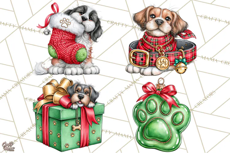 Christmas Dog Clipart PNG, Funny Christmas Puppies