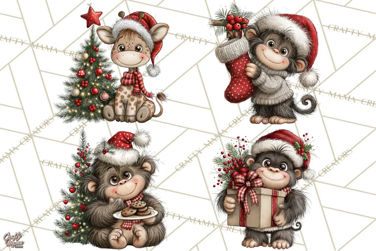 Jungle Christmas Clipart, Christmas Jungle Animals PNG