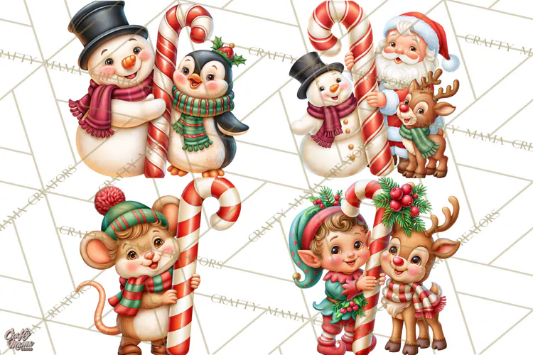Candy Cane Lane Vintage Christmas Characters Clipart