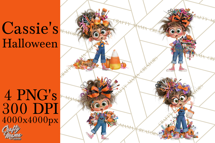Cassie’s Halloween Cute Crafty Girl Clipart PNG