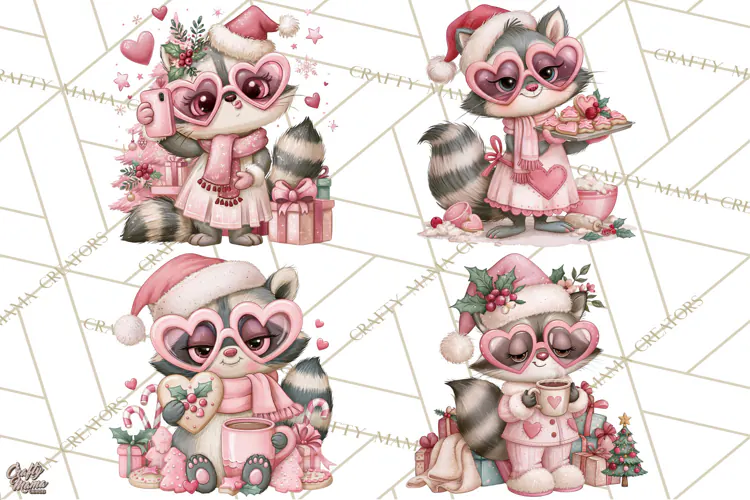 Funny Christmas Raccoon Clipart, Sassy Holiday PNG Design