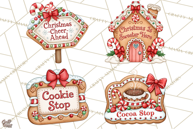 Gingerbread Christmas Signs PNG, Cute Christmas Sayings