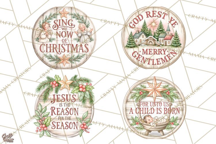 Religious Christmas Nativity Round Sign Clipart PNG example image 1