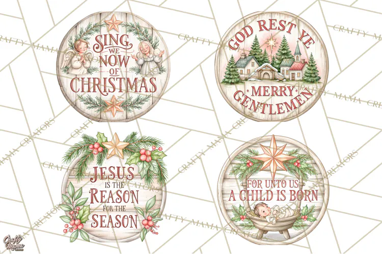 Religious Christmas Nativity Round Sign Clipart PNG