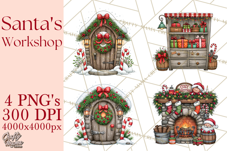 Santa Workshop Christmas Village PNG Clipart