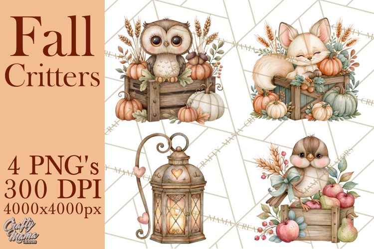 Cottagecore Fall Critters Clipart PNG
