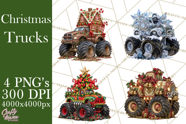Christmas Monster Truck Clipart PNG