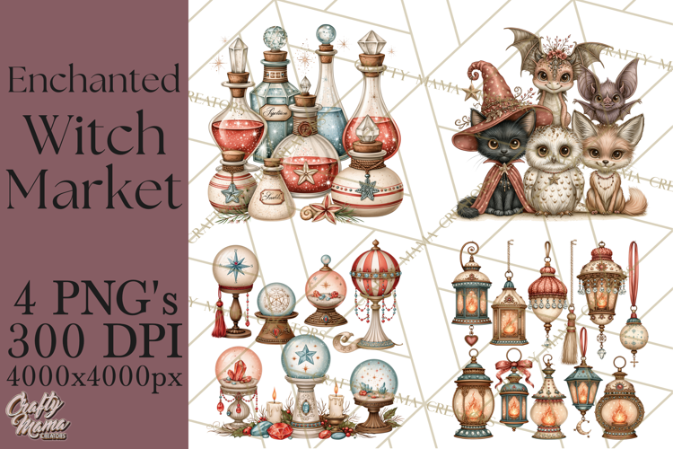 Enchanted Witch Market PNG Watercolor Clipart