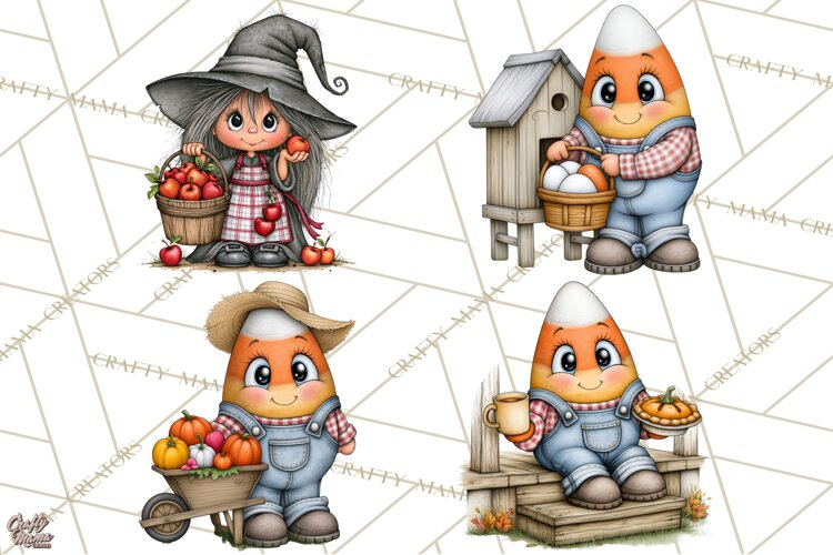 Halloween Farmhouse Monsters Clipart, Cute Halloween Farm example image 1