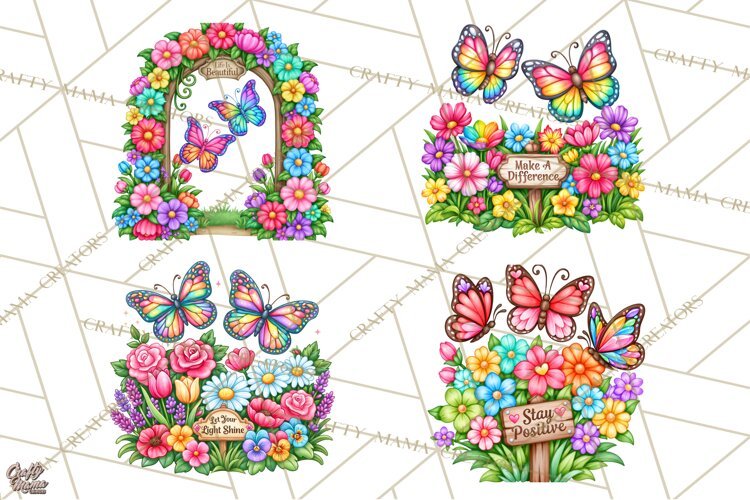 Colorful Butterfly Inspirational Clipart PNG, Floral Png example image 1