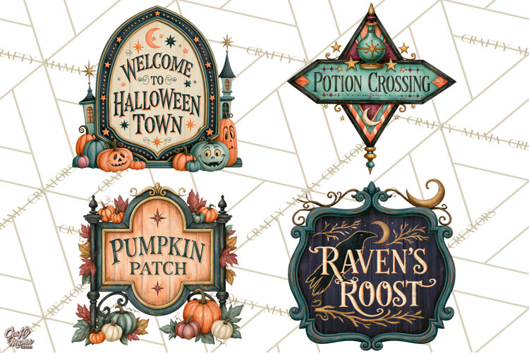 Vintage Halloween Signs PNG, Vintage Halloween Magic Clipart example image 1