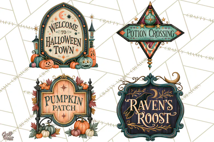 Vintage Halloween Signs PNG, Vintage Halloween Magic Clipart