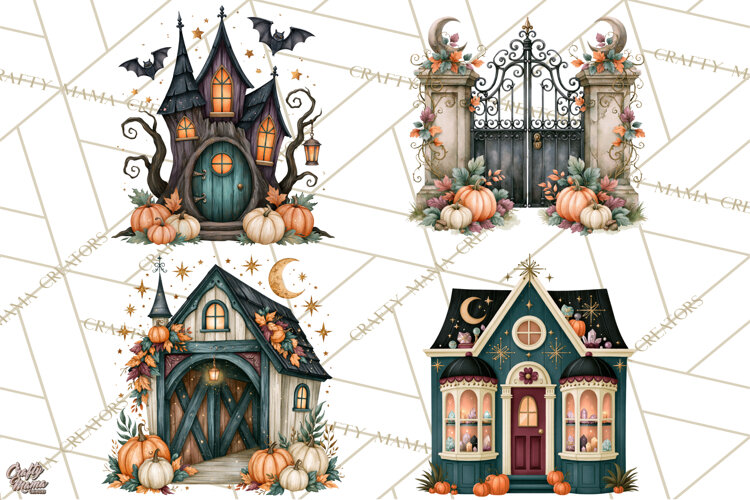 Vintage Halloween Places PNG, Halloween Magic Clipart example image 1