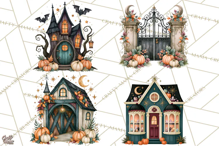 Vintage Halloween Places PNG, Halloween Magic Clipart