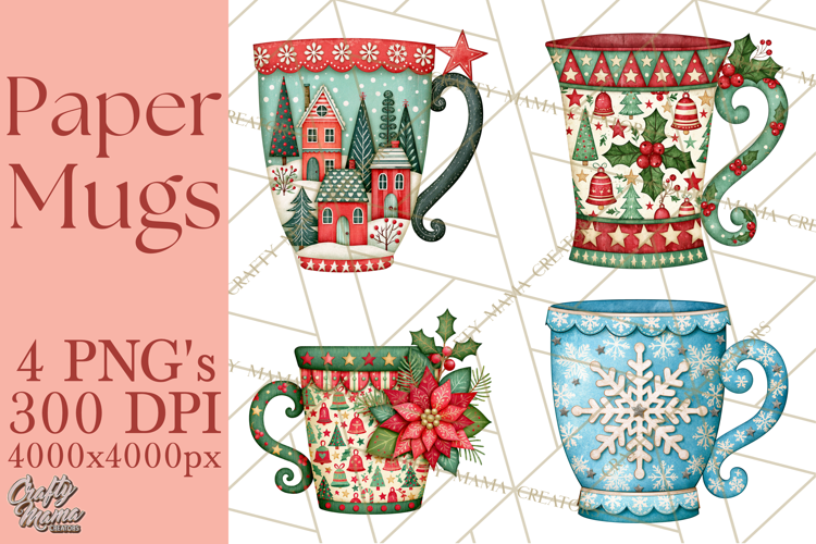 Patterned Christmas Coffee Mug Clipart PNG, Cozy Drinks