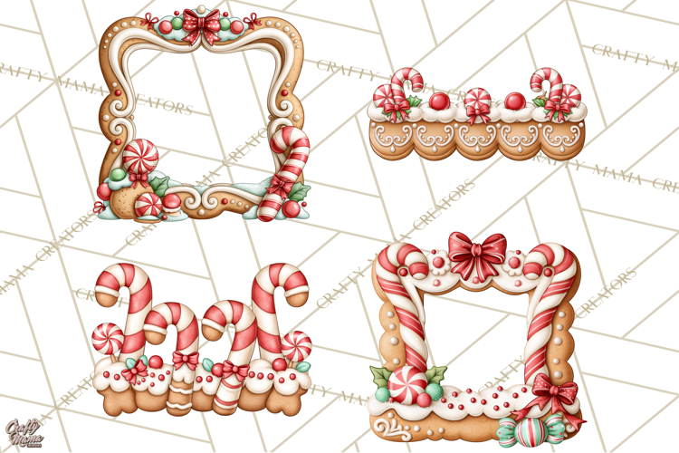 Downtown Gingerbread Town Christmas Frames PNG