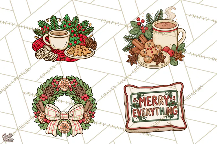 Cozy Christmas Clipart PNG, Cute Holiday Christmas Designs