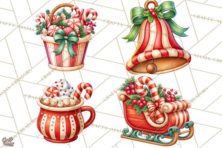 Candy Cane Lane Vintage Christmas Accents Clipart example image 1
