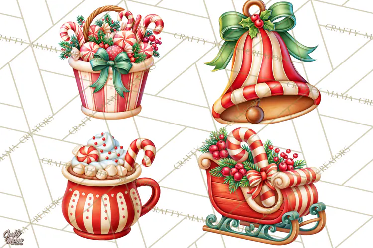Candy Cane Lane Vintage Christmas Accents Clipart