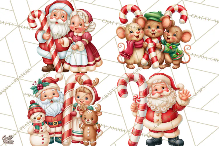 Candy Cane Lane Vintage Christmas Characters Clipart