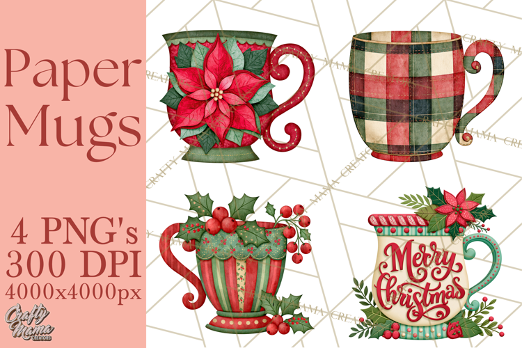 Patterned Christmas Coffee Mug Clipart PNG, Cozy Drinks