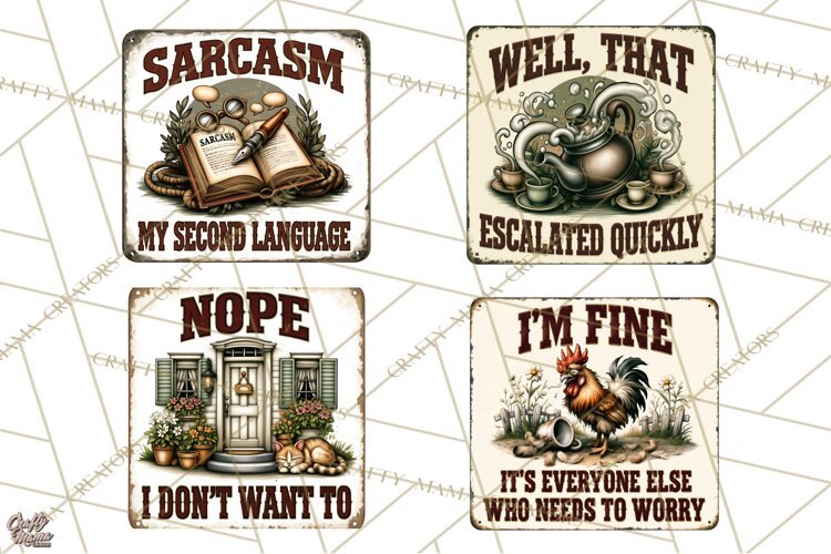 Rustic Sarcastic Quotes PNG | Vintage Funny Signs Clipart example image 1
