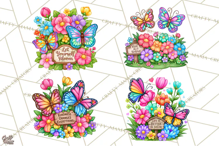 Colorful Butterfly Inspirational Clipart PNG, Floral Png