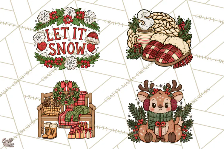 Cozy Christmas Clipart PNG, Cute Holiday Christmas Designs