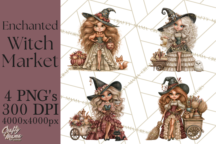 Enchanted Witch Market PNG Watercolor Clipart