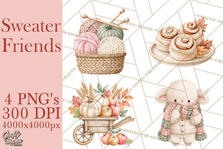 Cozy Fall Animals Clipart PNG, Fall Sweater Friends example image 1