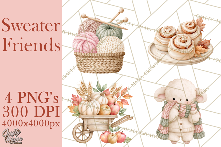 Cozy Fall Animals Clipart PNG, Fall Sweater Friends