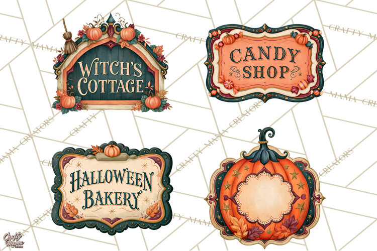 Vintage Halloween Signs PNG, Vintage Halloween Magic Clipart example image 1