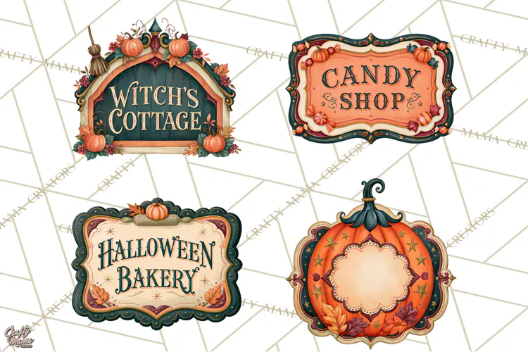 Vintage Halloween Signs PNG, Vintage Halloween Magic Clipart