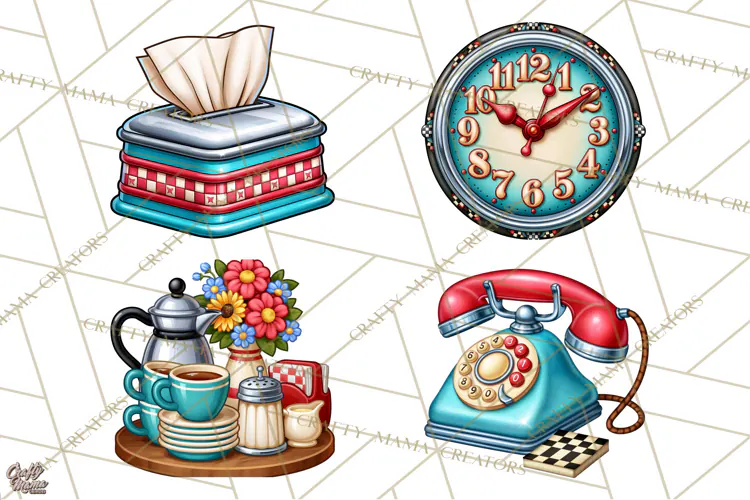 Retro Diner Clipart PNG 1950s Vintage Food Jukebox