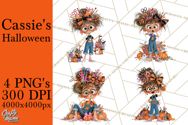 Cassie’s Halloween Cute Crafty Girl Clipart PNG