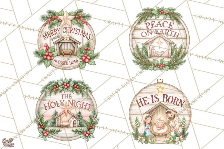 Religious Christmas Nativity Round Sign Clipart PNG example image 1
