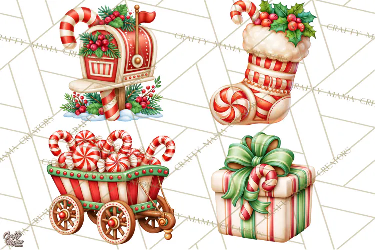 Candy Cane Lane Vintage Christmas Accents Clipart