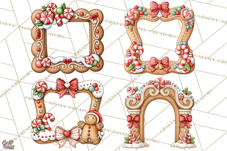Downtown Gingerbread Town Christmas Frames PNG