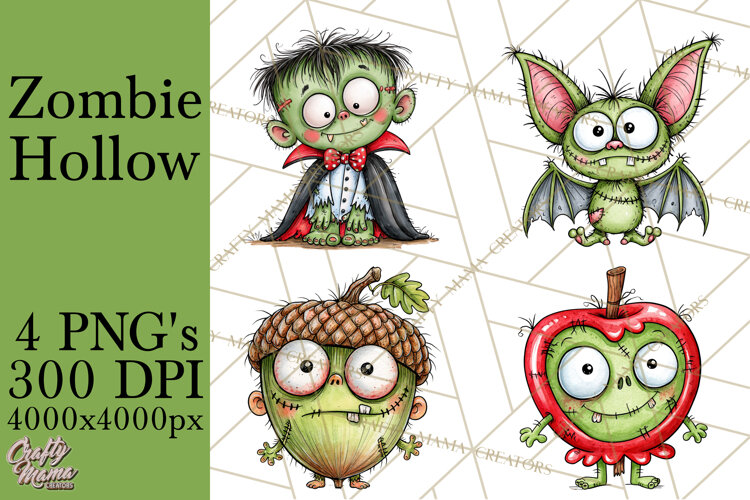 Zombie Hollow Cute Zombie Halloween Clipart PNG example image 1