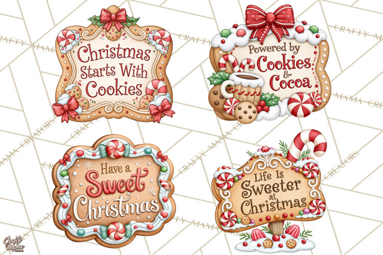 Gingerbread Christmas Signs PNG, Cute Christmas Sayings example image 1