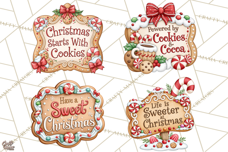 Gingerbread Christmas Signs PNG, Cute Christmas Sayings