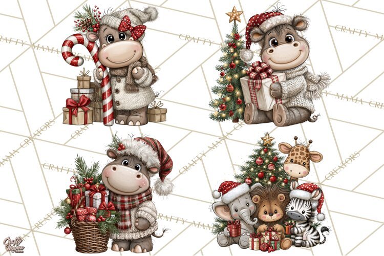 Jungle Christmas Clipart, Christmas Jungle Animals PNG example image 1